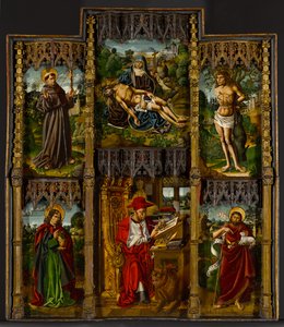 Portable Altarpiece: Pietà, Saints Francis, Sebastian, John the Evangelist, Jerome, and John the Baptist, c.1500 by Bartolomé Bermejo