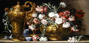 Still Life with Pinks in a Case and a Florentine Ewer on a Ledge