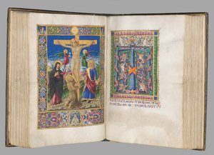 Missale: Fol. 185v: Crucifixion with borders full page