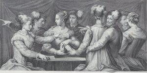 A Group of Elegantly Dressed People Playing Cards by Bartolomeo Crivellari