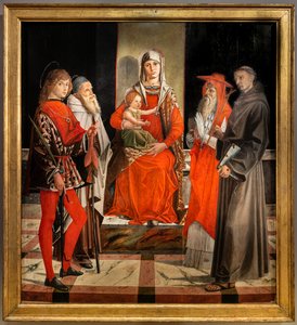 Enthroned Madonna with Infant Jesus among Saints Ansanus, Anthony the Great, Jerome and Francis by Bartolomeo Montagna