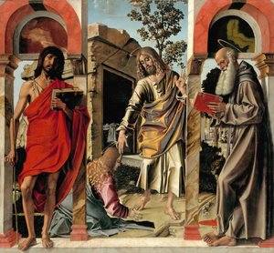 Resurrected Christ with Mary Magdalene and Saints John the Baptist and Jerome by Bartolomeo Montagna