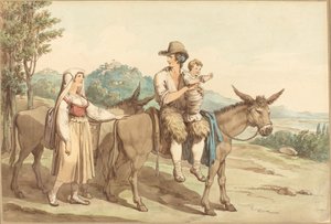 A Peasant Family and Two Donkeys by Bartolomeo Pinelli