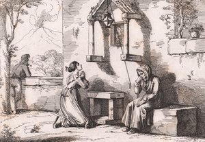 A Daughter Praying to the Madonna for Her Sick Mother, etching