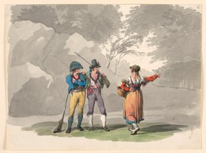 A Woman and Two Men with Guns. Costumes of the Kingdom of Naples, 1807–08 by Bartolomeo Pinelli