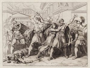 Philodamus and his son defending Philodamus