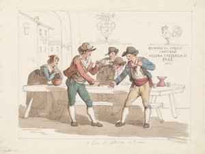 Playing the Game Morra in a Roman Osteria, illustration for Roman Costumes and Customs by Bartolomeo Pinelli