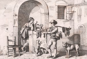 The Carnacciaro, Street Vendor of Cat Meat, Etching by Bartolomeo Pinelli by Bartolomeo Pinelli