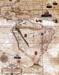 Map of South America. Portulan by Bartolomeo Velhio by Bartolomeu Velho