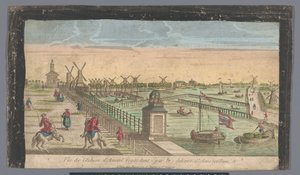 View of the Hogesluis towards the Buiten-Amstel, the Amsteldijk, and the Mills at the Zaagmolensloot in Amsterdam by Basset