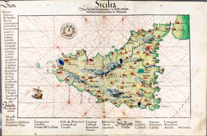 Chart of Sicily by Battista Agnese