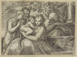Holy Family with Saints by Battista Angolo del Moro (attributed to)
