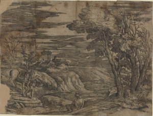 Landscape with a Man Leading a Horse by Battista Franco, after Titian