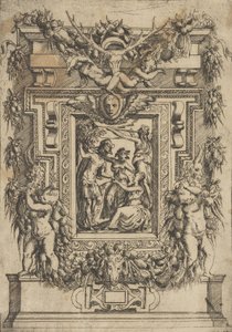 A young man offers his hand to a seated woman, another woman stands between them, ca. 1540-80 by Battista del Moro