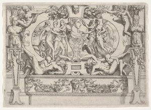 Bust of a Woman Flanked by Three Women on Each Side, Set Within an Elaborate Frame by Battista del Moro