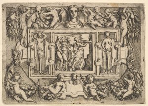 The Cumeaean Sibyl Walking to the Right and Carrying a Tray, Followed by Three Women by Battista del Moro
