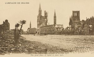 The Grand Place, Ypres, 27 June 1915 by Belgian Photographer