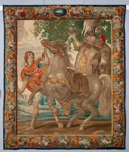 King Alexander the Great tames the horse Bucephale. Tapestry made in the manufactures of Brussels. 16th century Genes, Musei di Strada Nuova