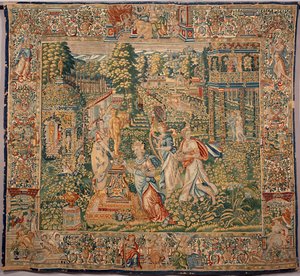 The Gifts of Pomona, Nymph of Fruits (Tapestry, 16th century, Brussels) by Belgian School