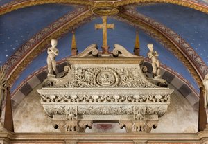Crypt, Ark of Saints Marcellinus and Peter Exorcist, Sarcophagus with statues of St. Marcelino and St. Peter Exorcist by Benedetto Briosco