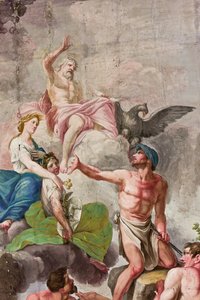 Allegorical Depiction of Olympus with Jupiter, Ceres, and Vulcan (detail) by Benedetto Cotarti