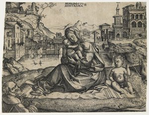 The Holy Family with the Infant Saint John in a Landscape by Benedetto Montagna