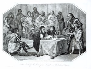 The Earl of Pembroke Presenting Henry III to the Barons, 1216 engraved by Saunders by Benezach