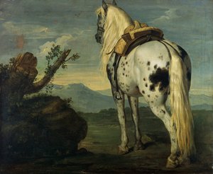 A Selle Français Horse in a Landscape by Benigne Gagnereaux