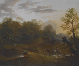 Pony Cart Crossing a Woodland Brook by Benjamin Barker