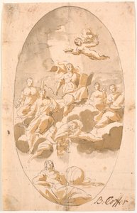 Study for ceiling painting with nine figures, oval by Benoît Le Coffre