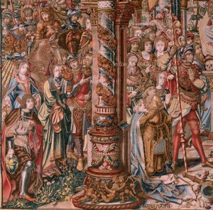 Flemish tapestry. Series The Honours. Faith. First tapestry in the series. Model Cartoonists from the circle of Bernard van Orley and Jan Gossaert (Mabuse). Manufacture Pieter van Aelst, Brussels. Ca 1550. Fabric Gold, silver, silk and wool.