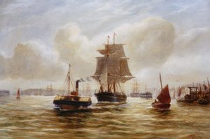 Steam Tug Towing a Ship at the Mouth of the Tyne