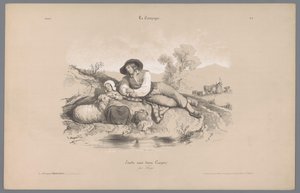 Shepherd with Girl by a Pool (series title: Depictions of Rural Life) by Bernard Romain Julien