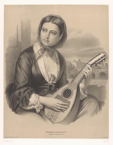 Woman Playing a Mandolin, Large Studies in Two Types of Chalk (series title), Grande étude aux deux crayons (series title on object) by Bernard Romain Julien