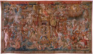 Flemish Tapestry. Series The Honours. Fortune, The Way to the Honours. Fifth Tapestry in the Series. Model Cartoonists from the Circle of Bernard van Orley and Jan Gossaert de Mabuse. Manufacture Pieter van Aelst, Brussels. by Bernard van Orley