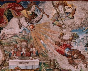 Flemish tapestry. Series The Honours. Justice. Ninth tapestry in the series. Model Cartoonists from the circle of Bernard van Orley and Jan Gossaert. Manufacture Pieter van Aelst, Brussels. Ca 1550 by Bernard van Orley