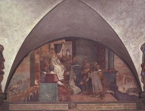 St. Antoninus Presents Himself to Pope Eugenius III as an Ambassador, Lunette by Bernardino Barbatelli Poccetti