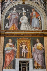 Saint Apollonia and Saint Lucy, at the top, Ippolita Sforza surrounded by saints and nuns by Bernardino Luini