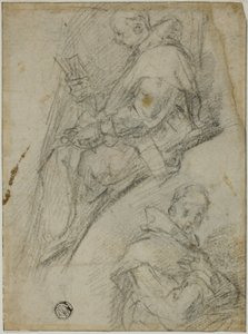 Two Studies of Carthusians (recto); Three Sketches of Heads of Carthusians (verso) by Bernardino Poccetti