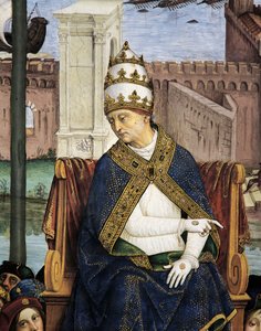 Pius II arriving in Ancona to hasten crusade, detail from Stories of Pius II, Piccolomini Library, Siena Cathedral, Italy