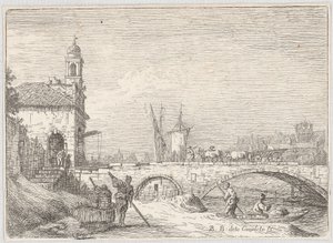Capriccio with a Bridge and a Gatehouse in the Style of the Padua Porta Portello by Bernardo Bellotto