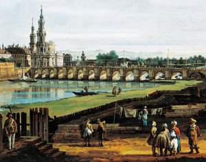Dresden from right bank of Elbe upstream from bridge of Augustus (detail) by Bernardo Bellotto