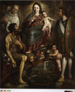 Bernardo Castello and Saints George and Battista intercede with Our Lady for the city of Genoa by Bernardo Castello