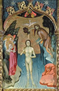 Altarpiece depicting the Baptism of Jesus by St. John the Baptist from the Church of Cabrera by Bernardo Martorell