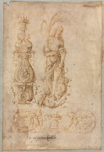 Design for a Candelabrum, Allegorical Figure of Abundance, Ornamental Relief Design by Bernardo Parentino