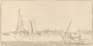 River with Town by Bernhard Schreuder