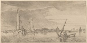 River with Town by Bernhard Schreuder