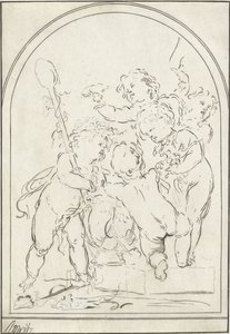 Five Putti by a Vase with Grapevine by Bernhard Schreuder