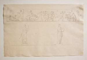 Bacchanal Procession with Bacchus and Ariadne. Two Statues of Muses