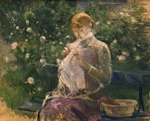 Pasie Sewing in Bougival’s Garden – 1881 by Berthe Morisot